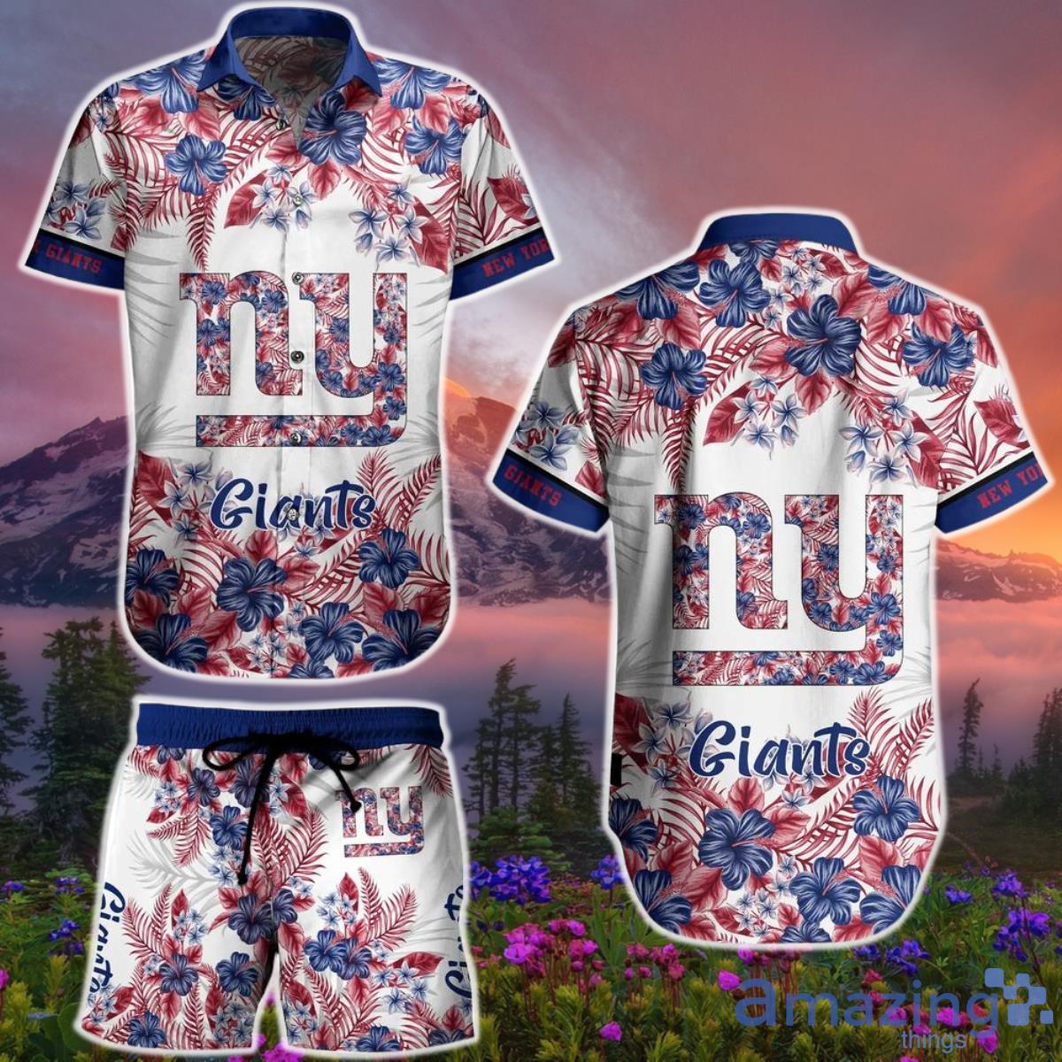 New York Giants NFL Hawaiian  Shirt And Short Graphic Flower Tropical Pattern Summer Product Photo 1