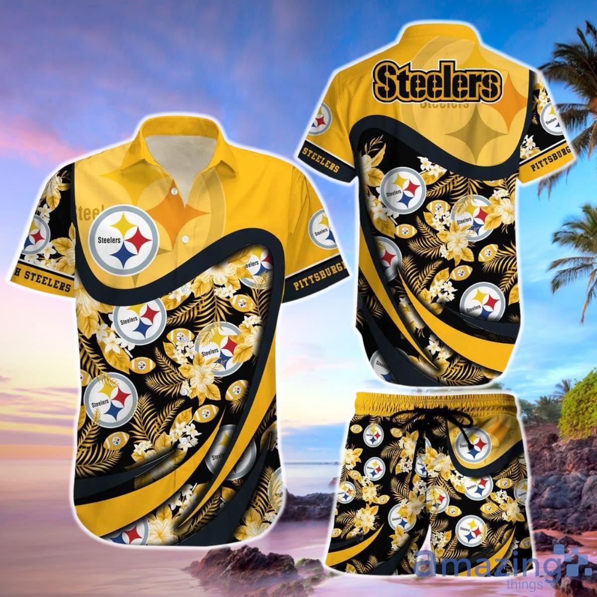 Pittsburgh Steelers NFL Hawaiian Shirt And Short Tropical Pattern Beach Shirt New Gift For Sports Fans Product Photo 1