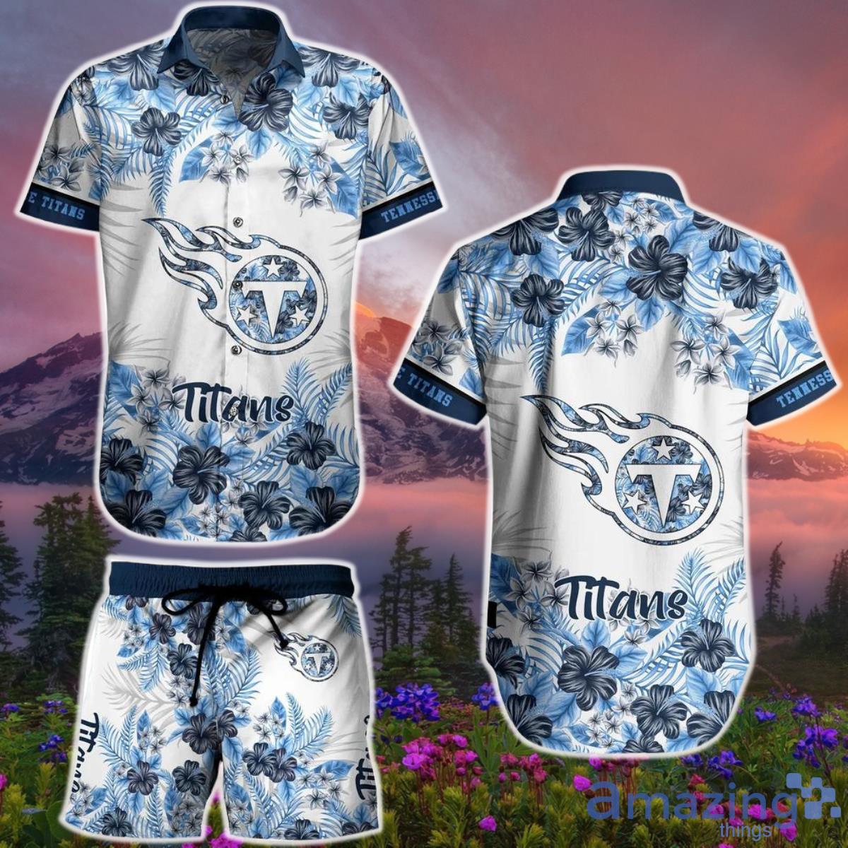 Tennessee Titans NFL Hawaiian  Shirt And Short Graphic Flower Tropical Pattern Summer Product Photo 1