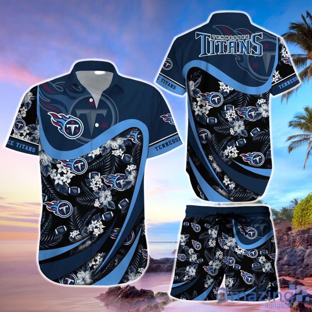 Tennessee Titans NFL Hawaiian Shirt And Short Tropical Pattern Beach Shirt New Gift For Sports Fans Product Photo 1