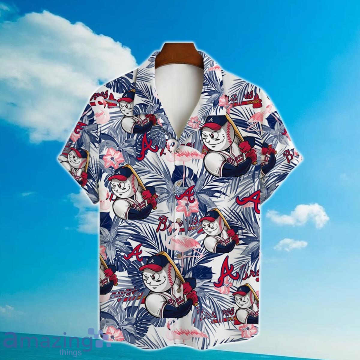 Atlanta Braves Major League Baseball Mascot And Hibiscus Pattern 3D Print Hawaiian Shirt Product Photo 2
