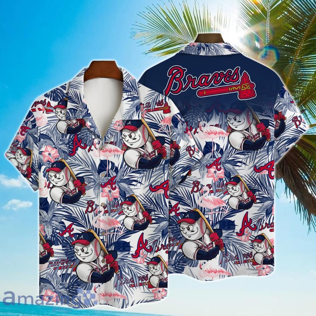 Atlanta Braves Major League Baseball Mascot And Hibiscus Pattern 3D Print Hawaiian Shirt Product Photo 1