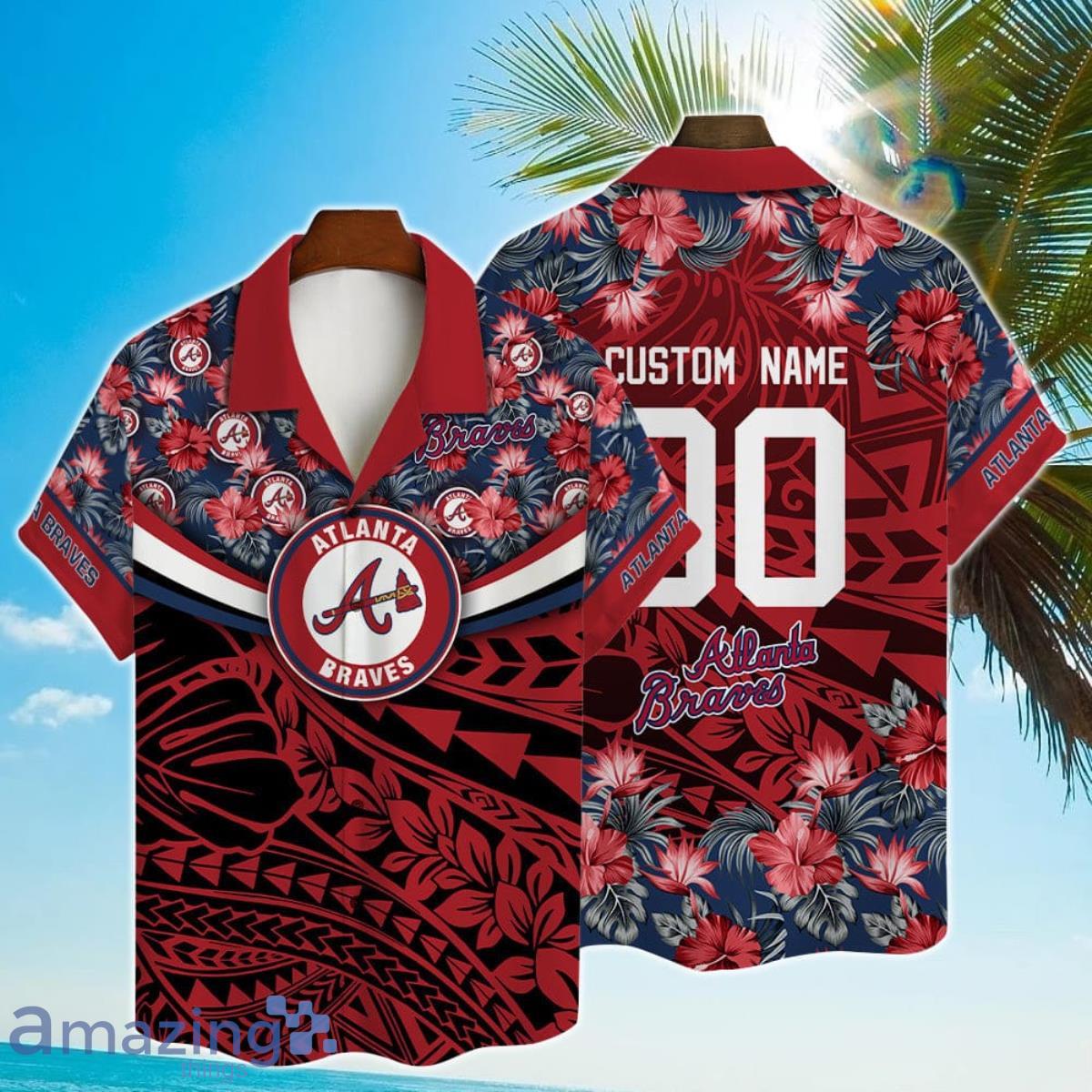 Atlanta Braves MLB Flower Pattern Summer Custom Name & Number Hawaiian Shirt Product Photo 1