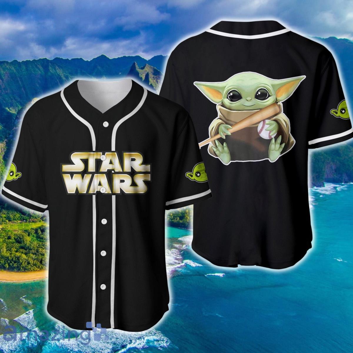 Baby Yoda Star Wars Green Black Disney Baseball Jersey Product Photo 1