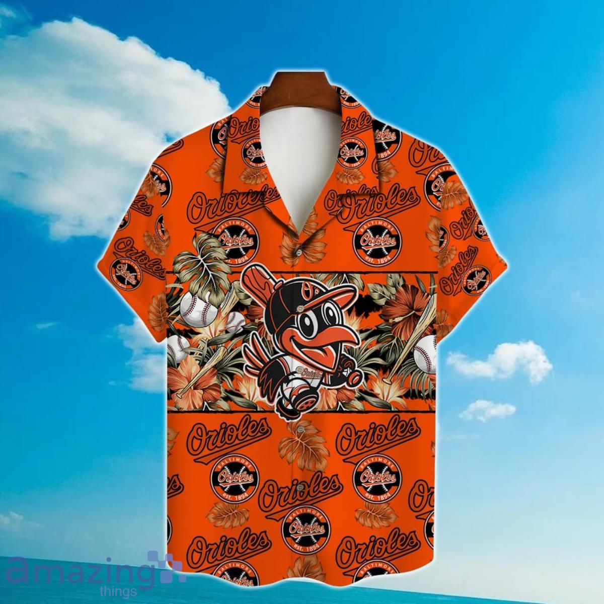 Baltimore Orioles Mascot And Leaves Tropical Pattern Hawaiian