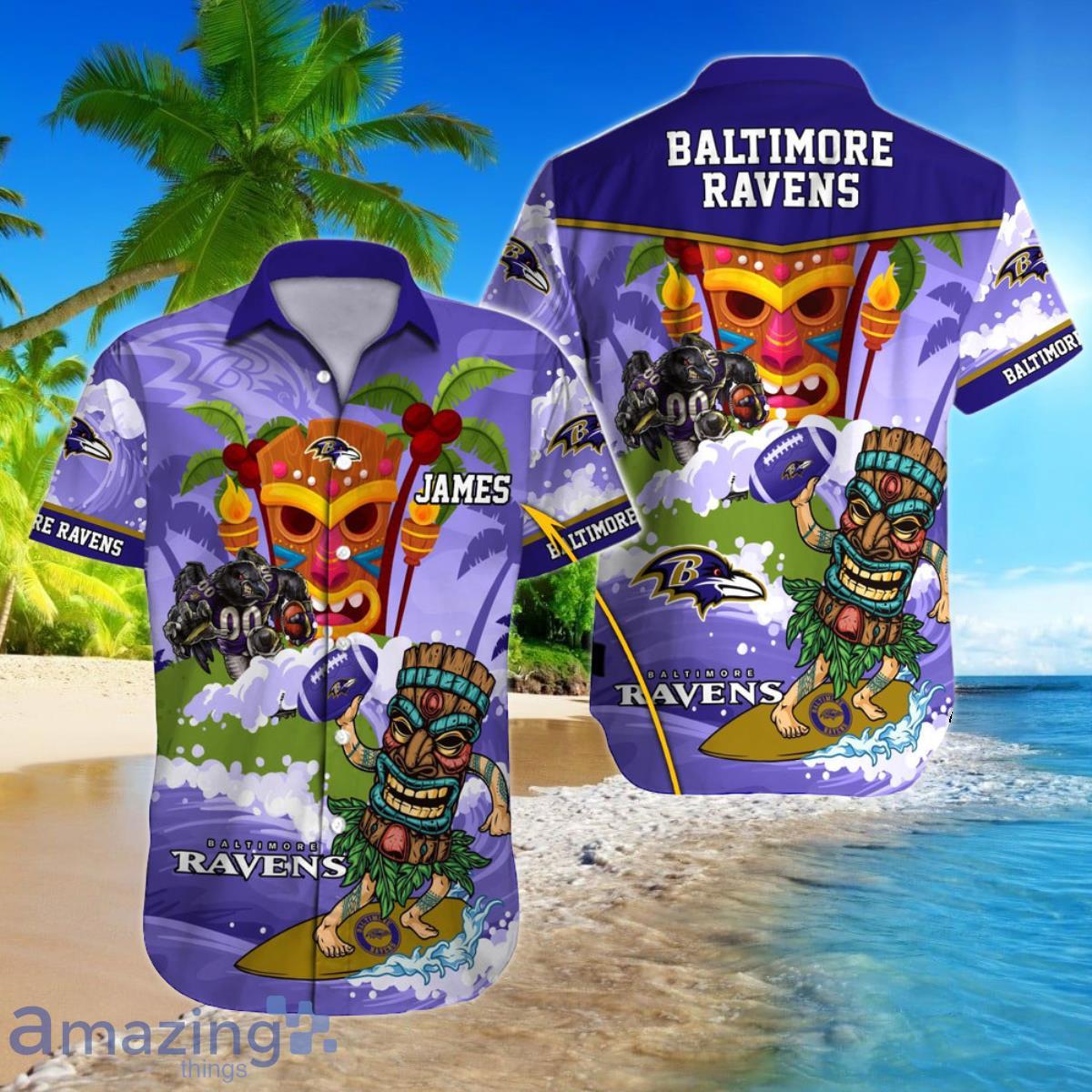 Vintage NFL Baltimore Ravens Hawaiian Shirt Colorful Team Name