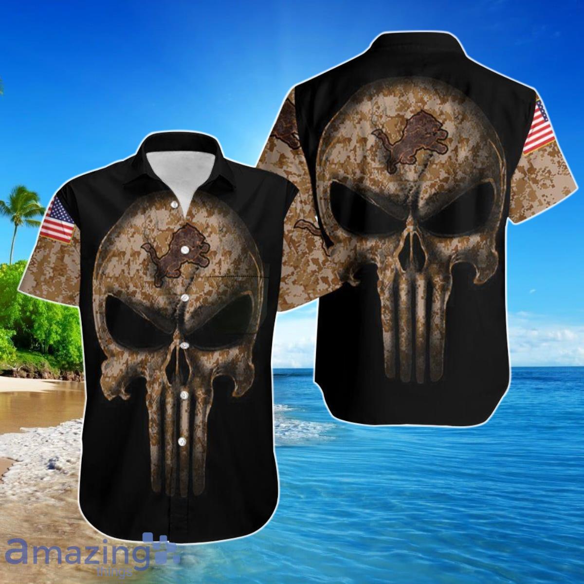 Beach Shirt Camouflage Skull Detroit Lions American Flag Hawaiian Shirt For Men Women Product Photo 1