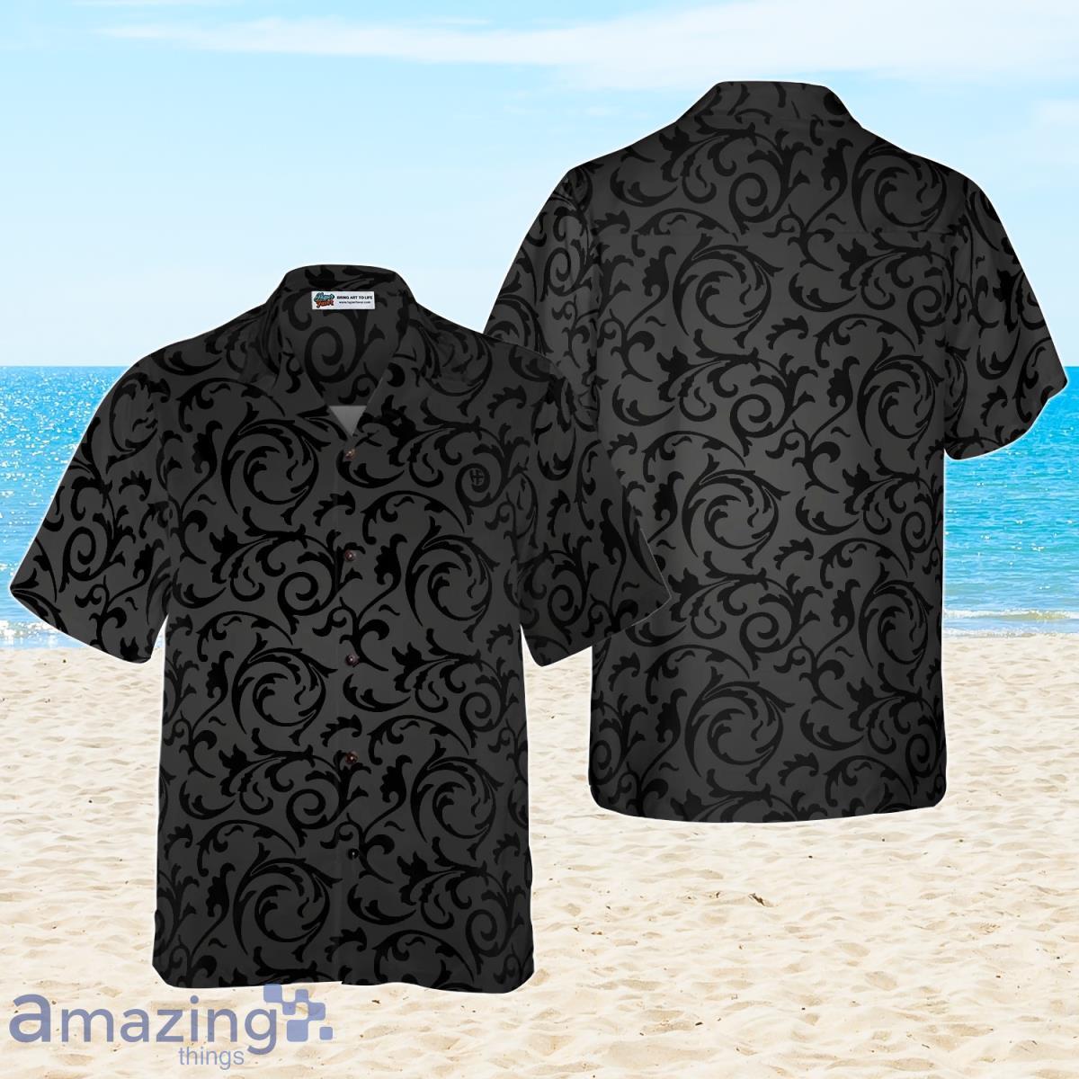 Black And Grey Seamless Floral Goth Style Hawaiian Shirt For Men And Women Product Photo 1