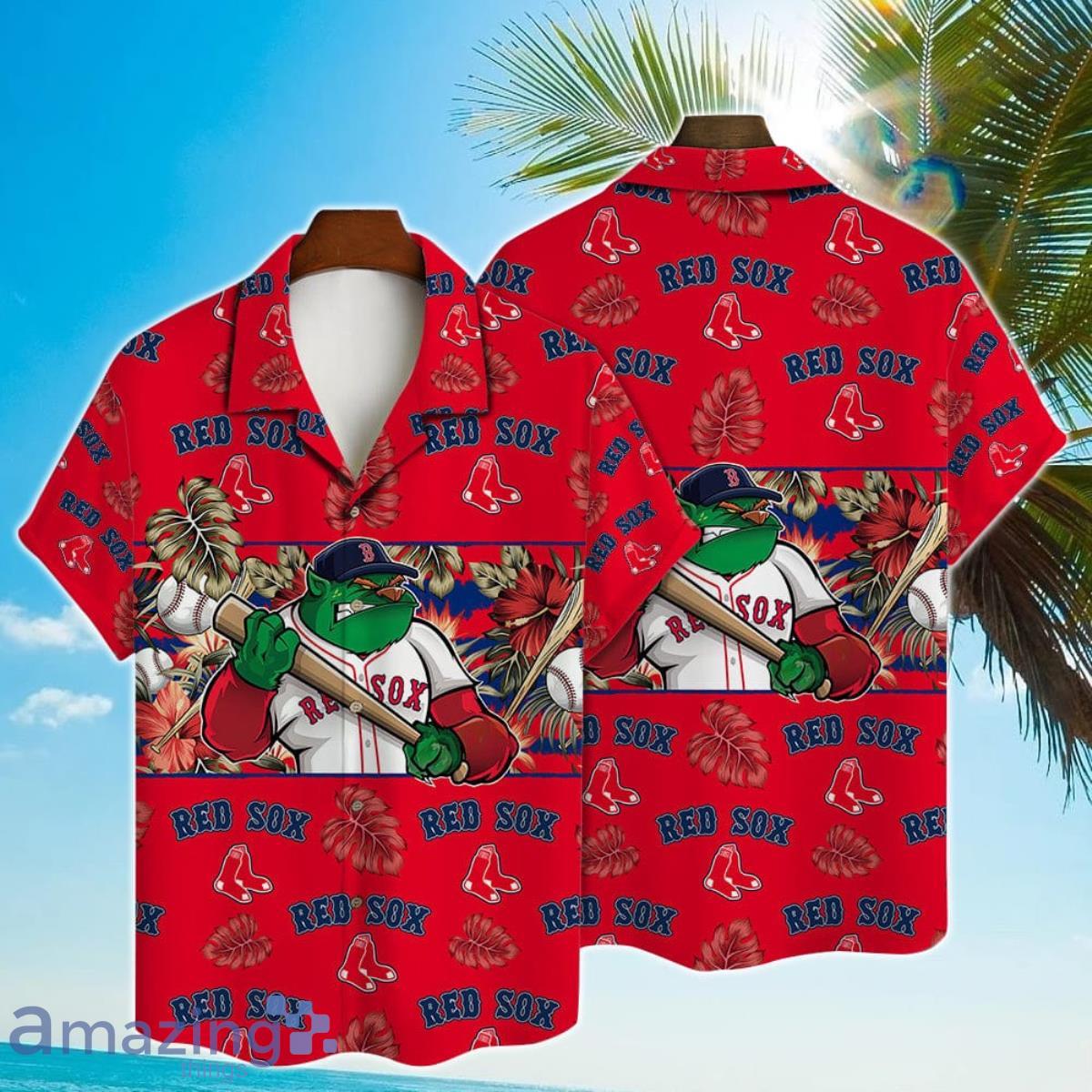 Boston Red Sox Green Leaf Pattern Tropical Hawaiian Shirt For Men