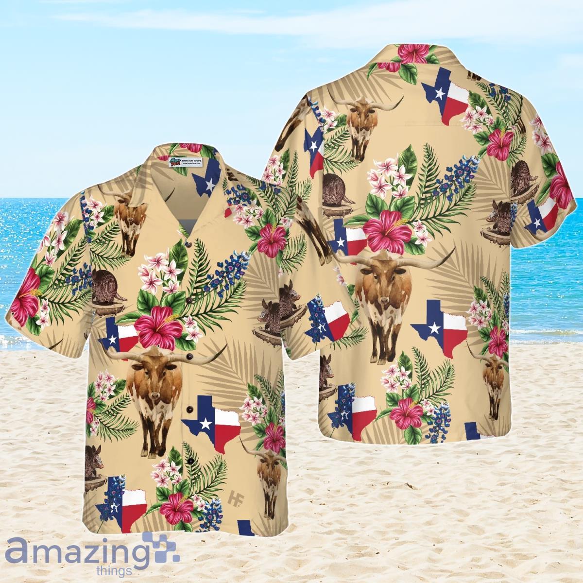 Brown Tribal Pattern Texas Hawaiian Shirt Armadillo And Longhorn Texas State Shirt Gift For Men And Women Product Photo 1