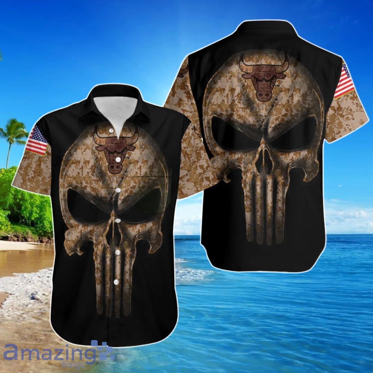 Camouflage Skull Chicago Bulls American Flag Hawaiian Shirt For Men Women Product Photo 1
