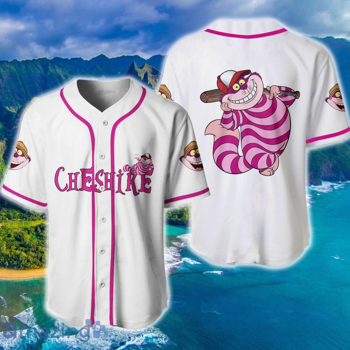 Chesire Cat Alice In Wonderland White Pink Disney Baseball Jersey Shirt Product Photo 1
