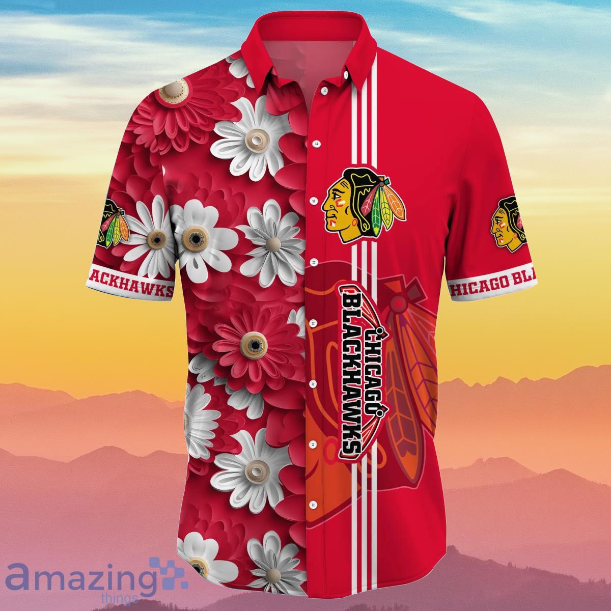 Chicago Blackhawks NHL Flower Hawaiian Shirt Summer Football Best Gift For Fans image Chicago Blackhawks NHL Flower Hawaiian Shirt Summer Football Best Gift For Fans Product Photo 2