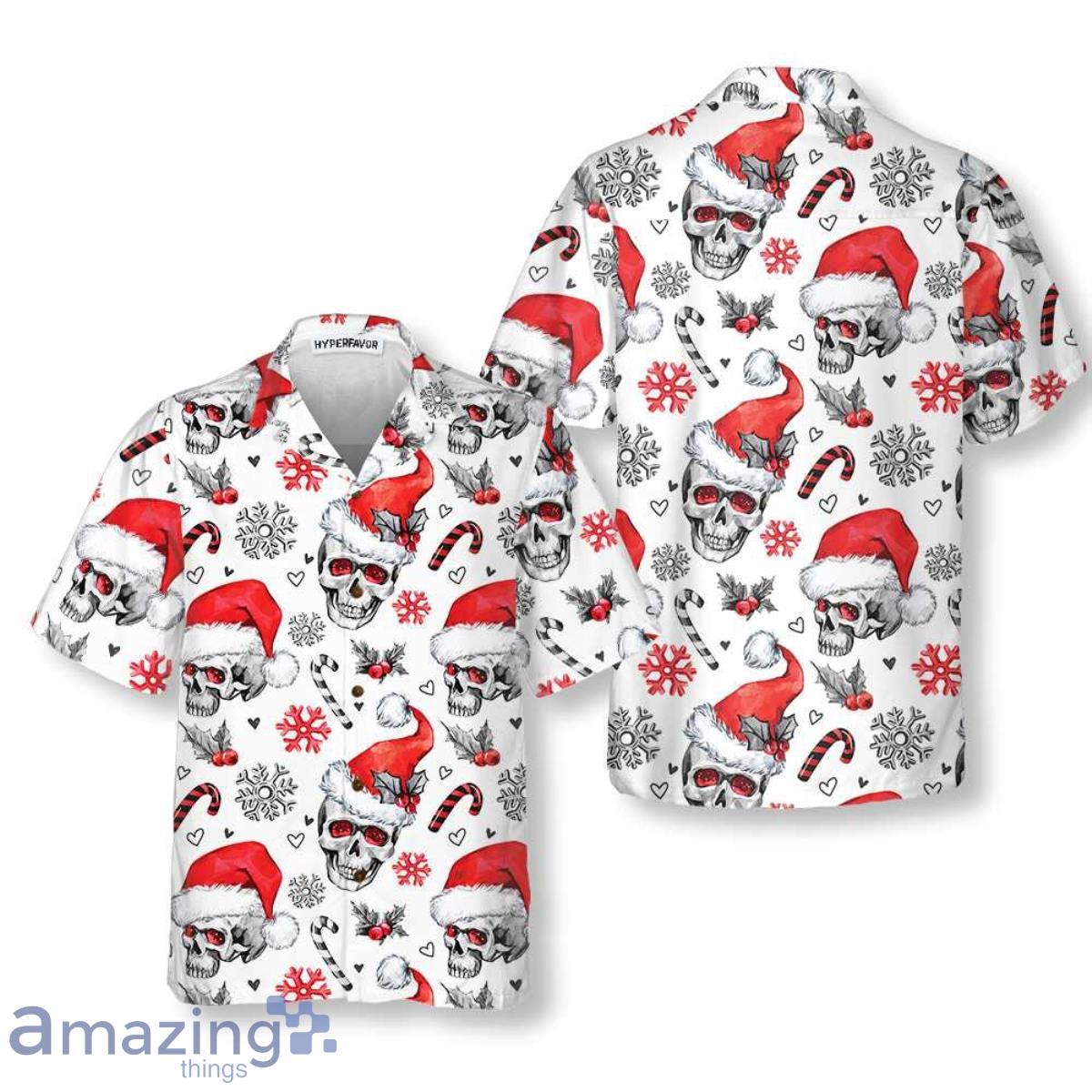 Christmas Skulls With Candy Canes White Version Christmas Hawaiian Shirt Gift For Men And Women Product Photo 1