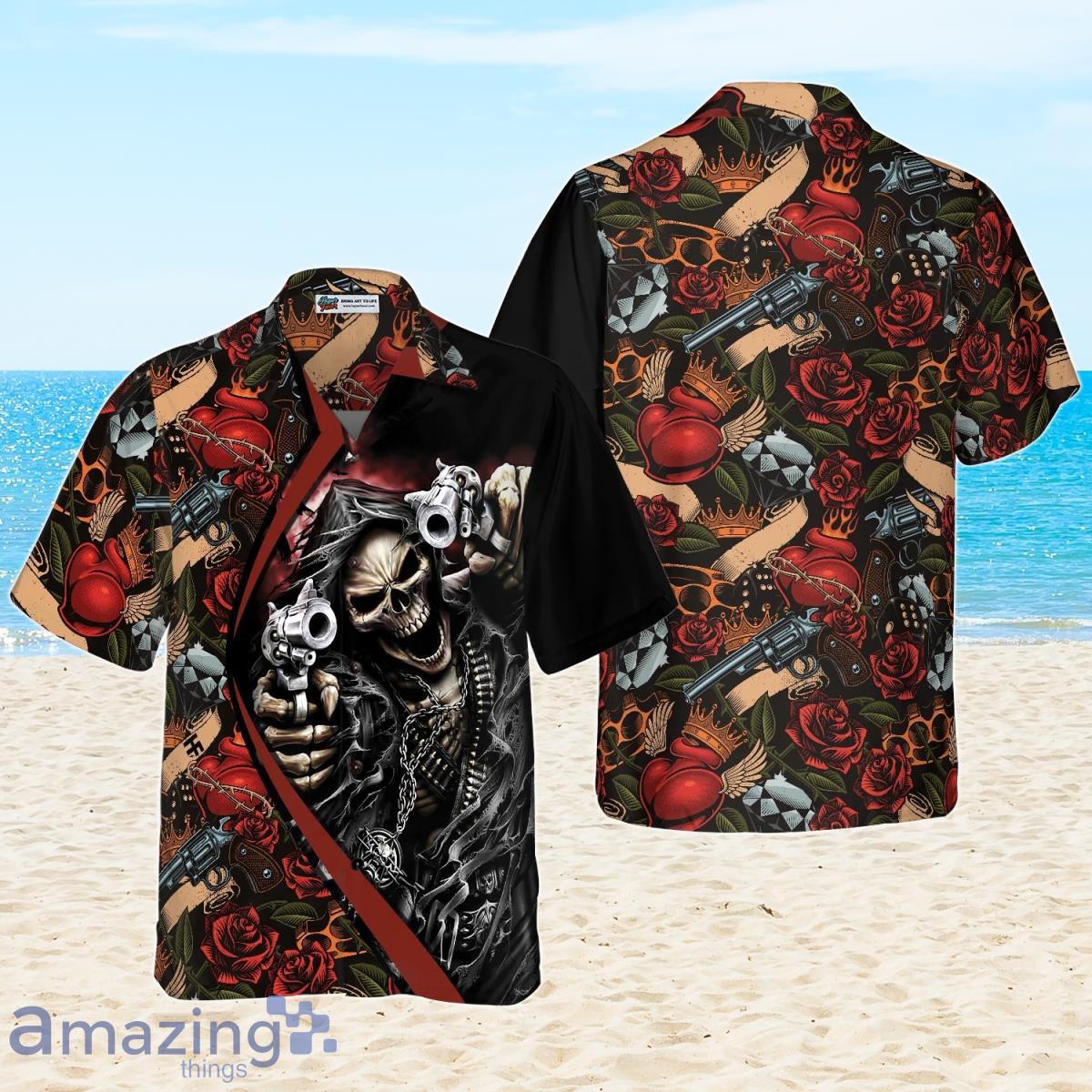 Cool Gun Skull Hawaiian Shirt For Men And Women Product Photo 1