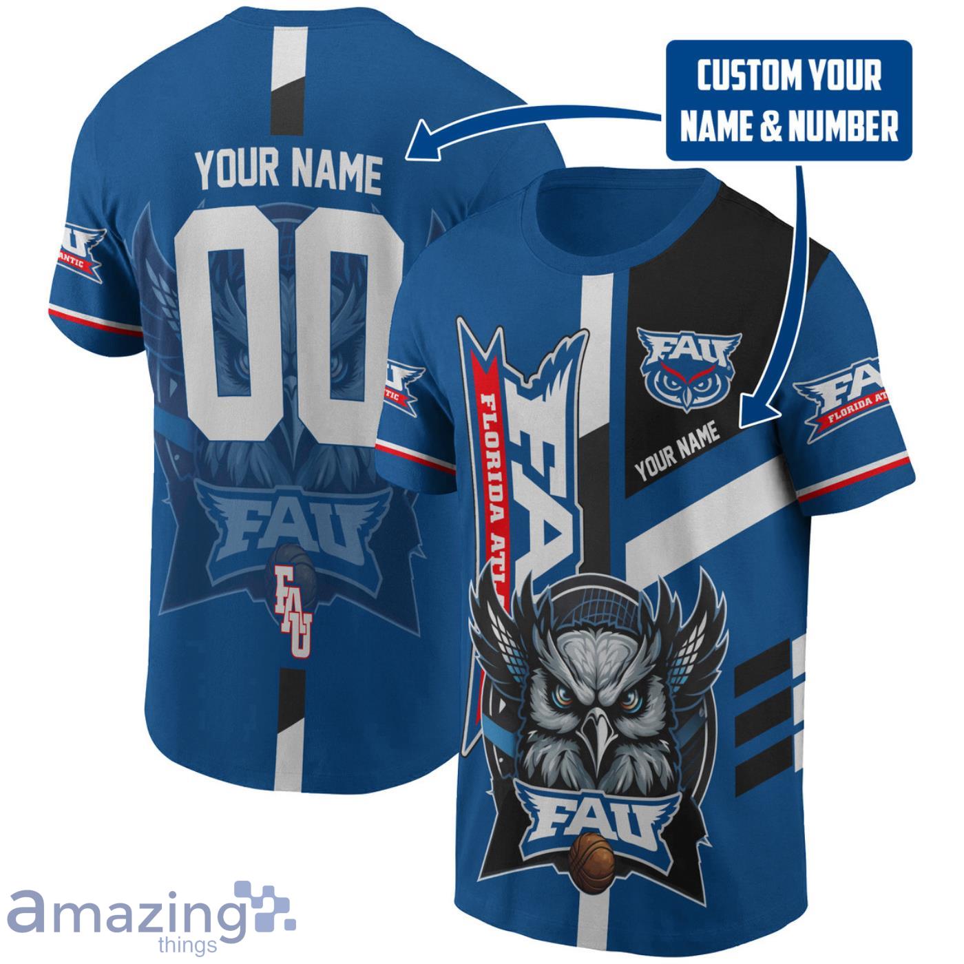 Custom Name And Number Florida Atlantic Owls Men's Basketball Print 3D T-Shirt Product Photo 1