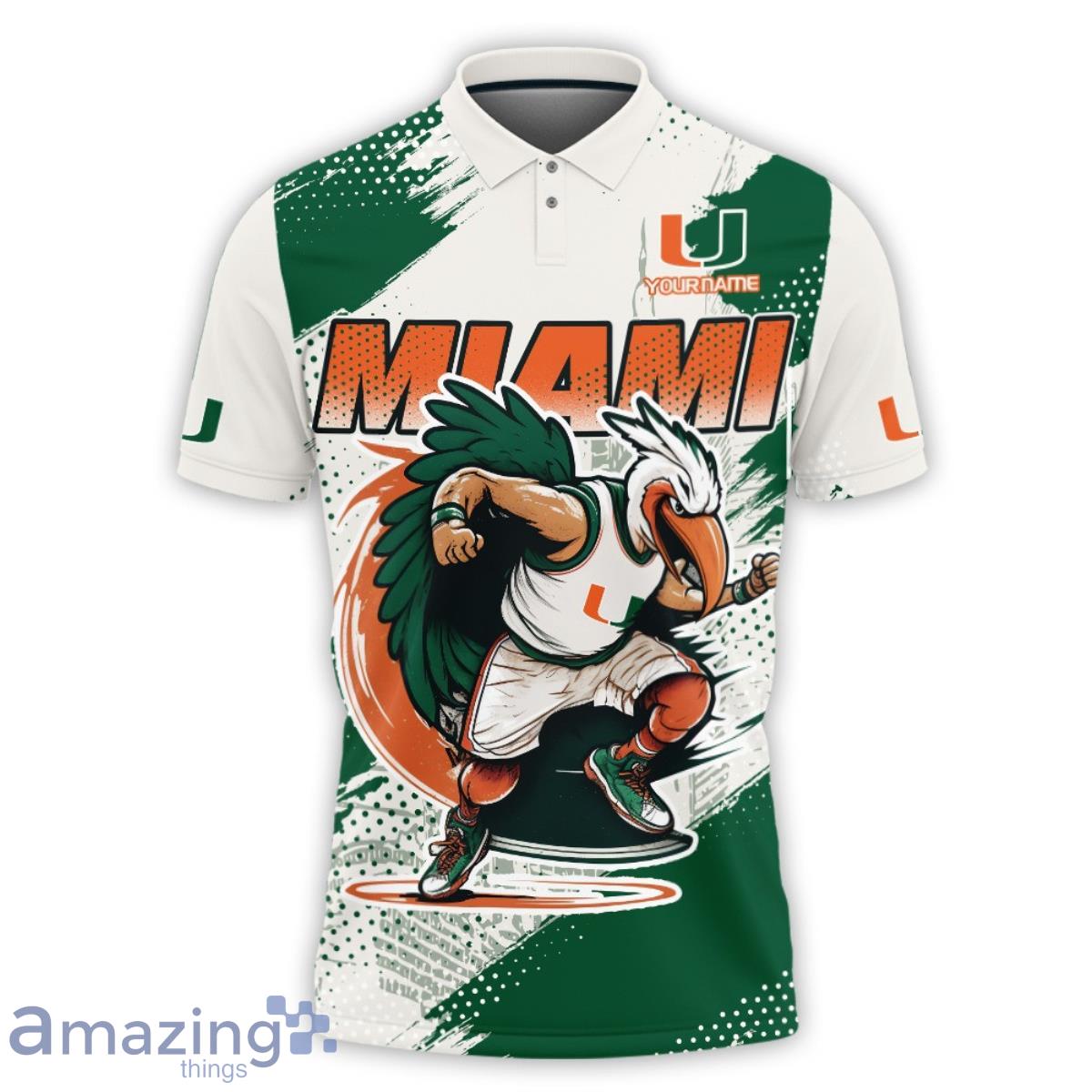 Custom Name Miami Hurricanes Basketball Mascot Sebastian The Ibis Pattern 3D Polo Shirt Product Photo 2
