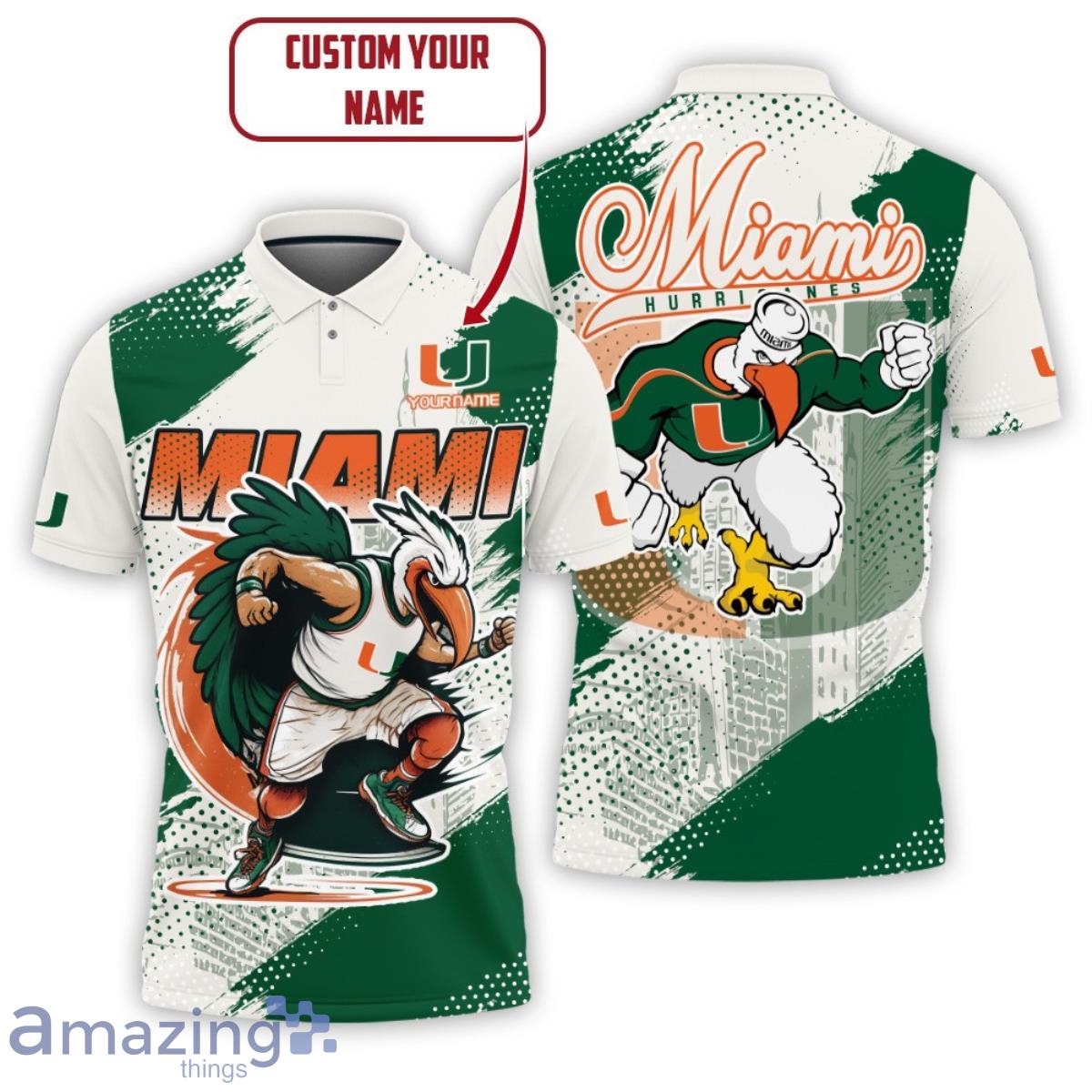 Custom Name Miami Hurricanes Basketball Mascot Sebastian The Ibis Pattern 3D Polo Shirt Product Photo 1