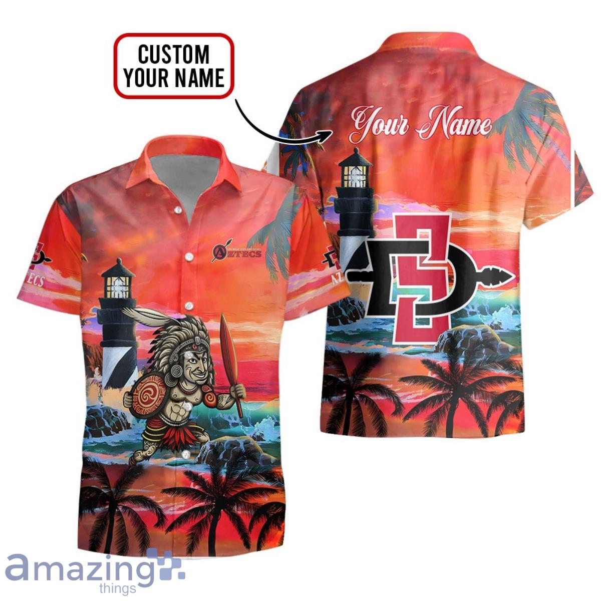Custom Name San Diego State Aztecs Men's Basketball Mascot Beach Pattern For Fans 3D Hawaiian Shirt Product Photo 1