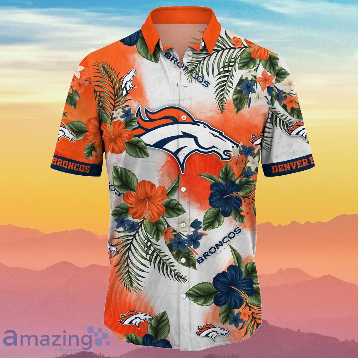 Denver Broncos NFL And Flowers Short Sleeves Hawaiian Shirt