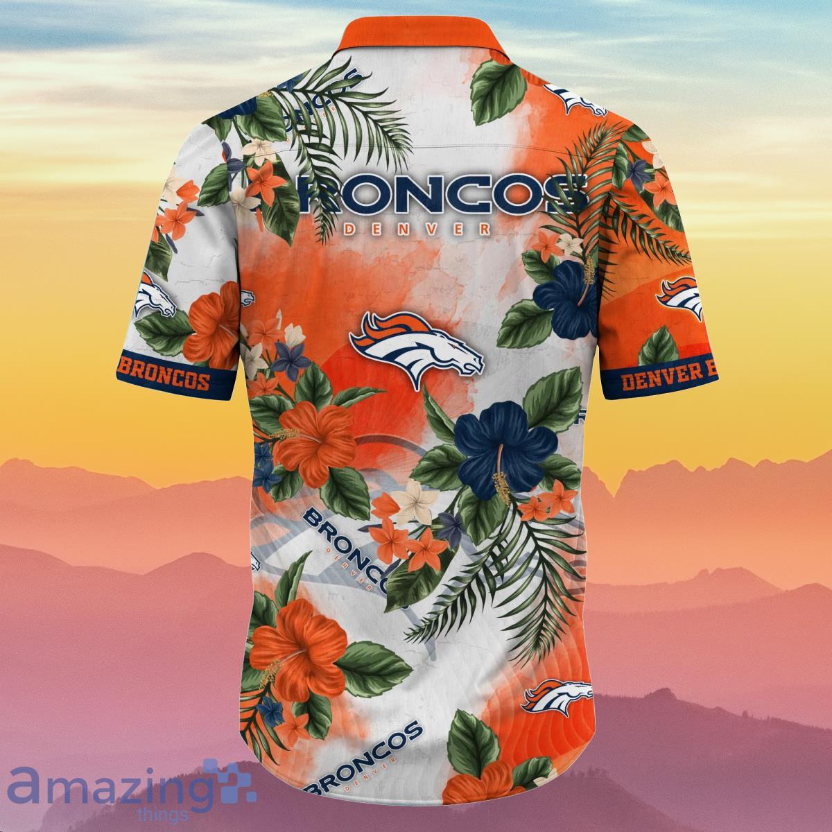 Denver Broncos NFL Color Hibiscus Button Up Print 3D Hawaiian