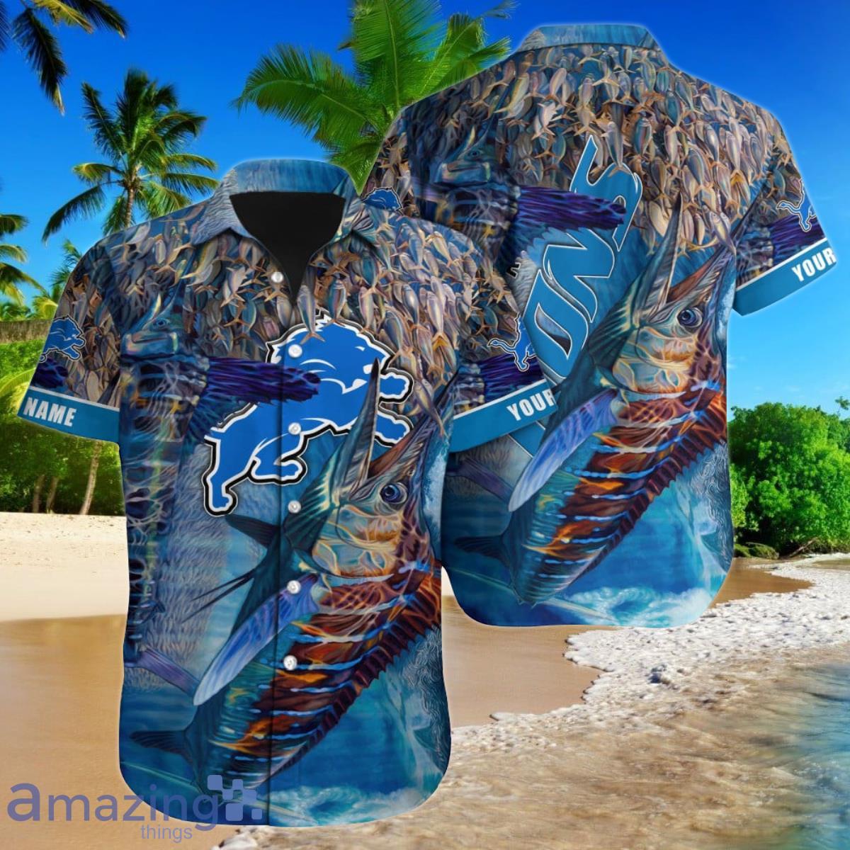 Detroit Lions NFL Football Custom Name Hawaiian Shirt Best Gift For Fans Product Photo 1