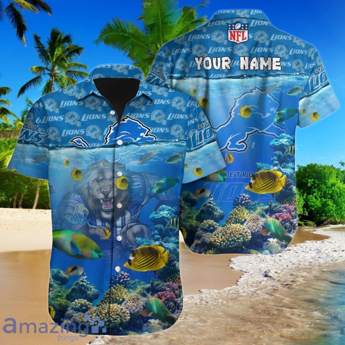 Detroit Lions NFL Football Custom Name Hawaiian Shirt Best Gift For Loyal Fans Product Photo 1