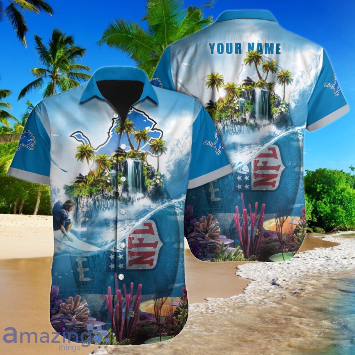 Detroit Lions NFL Football Custom Name Hawaiian Shirt Best Gift For Men And Women Fans Product Photo 1