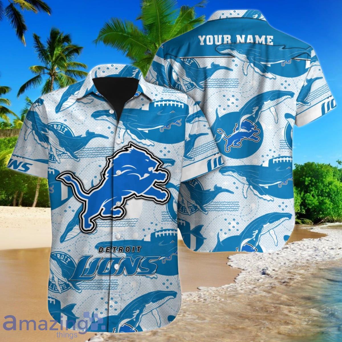 Detroit Lions NFL Football Custom Name Hawaiian Shirt Ideal Gift For Fans Product Photo 1