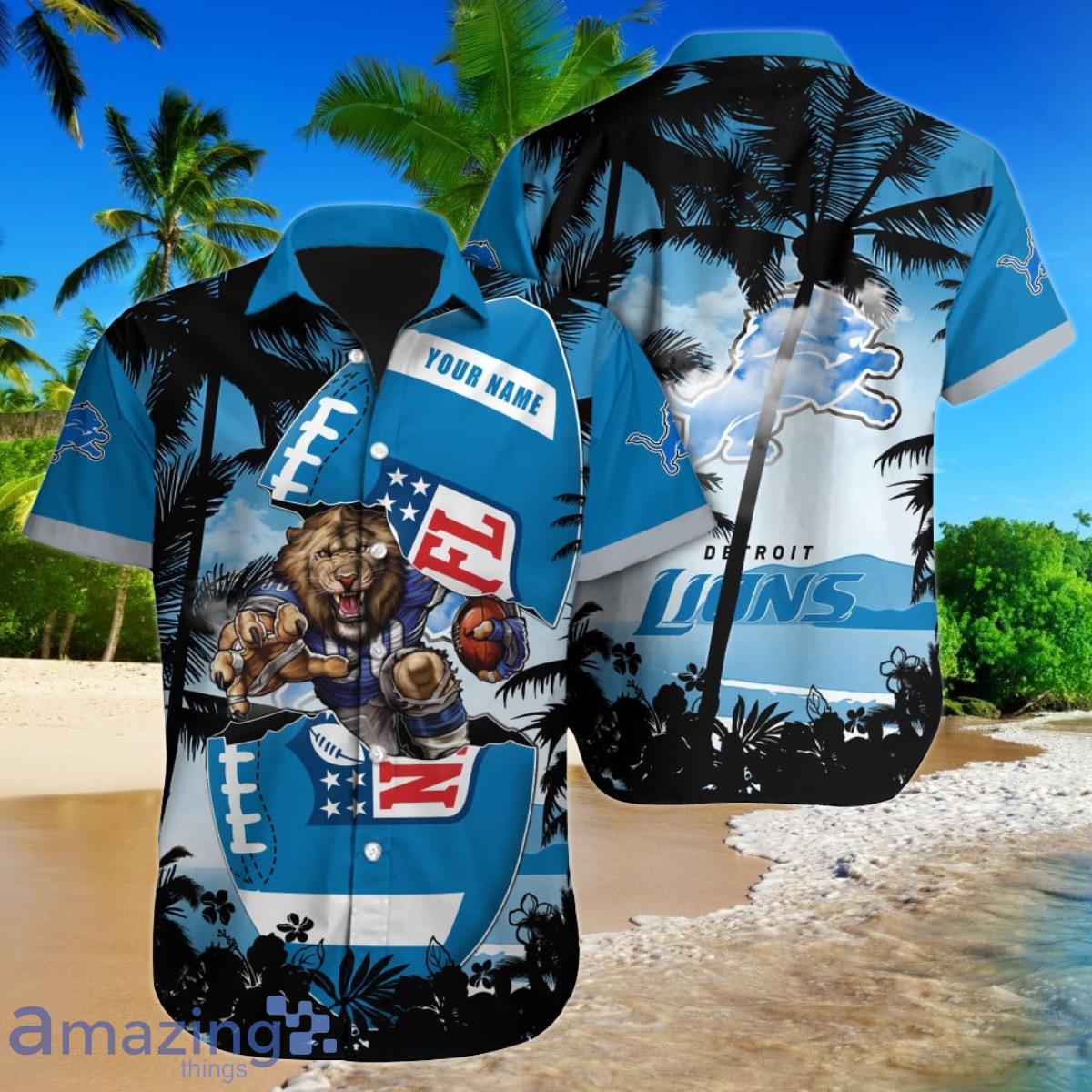 Detroit Lions NFL Football Custom Name Hawaiian Shirt Special Gift For Fans Product Photo 1