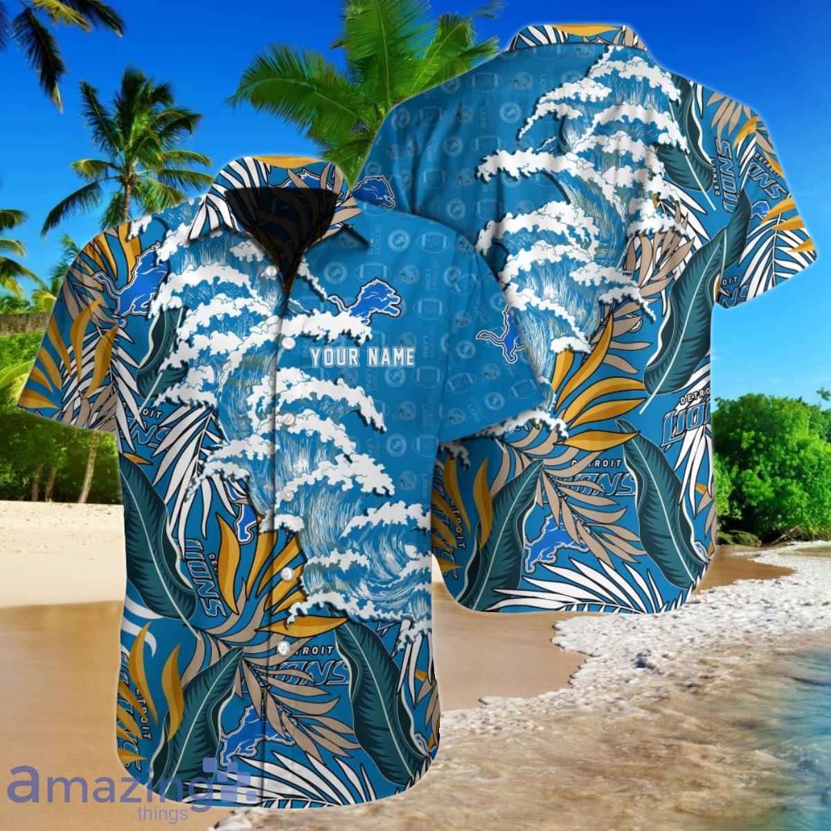 Detroit Lions NFL Football Custom Name Hawaiian Shirt Style Gift For Fans Product Photo 1