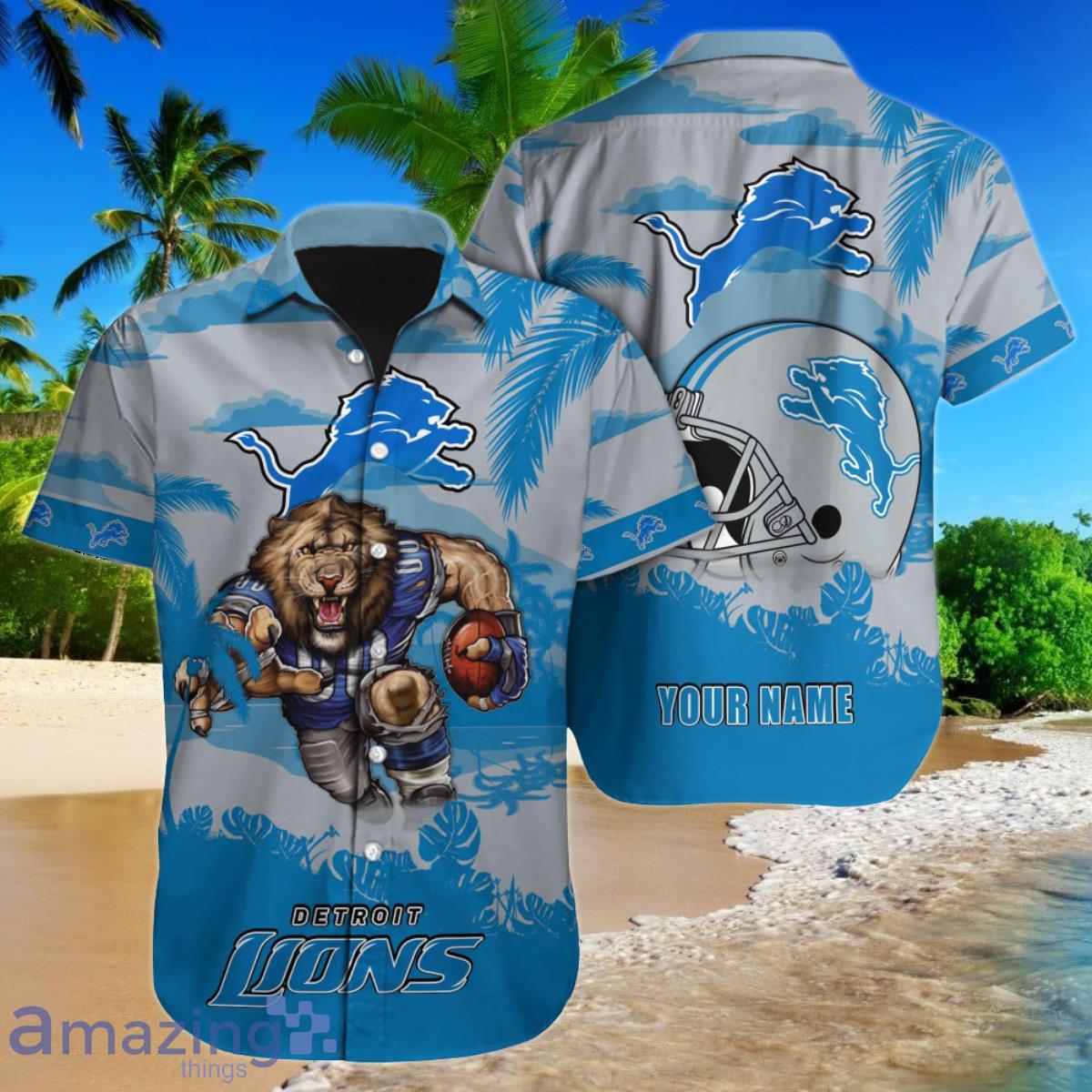 Detroit Lions NFL Football Custom Name Hawaiian Shirt Unique Gift For Men And Women Fans Product Photo 1