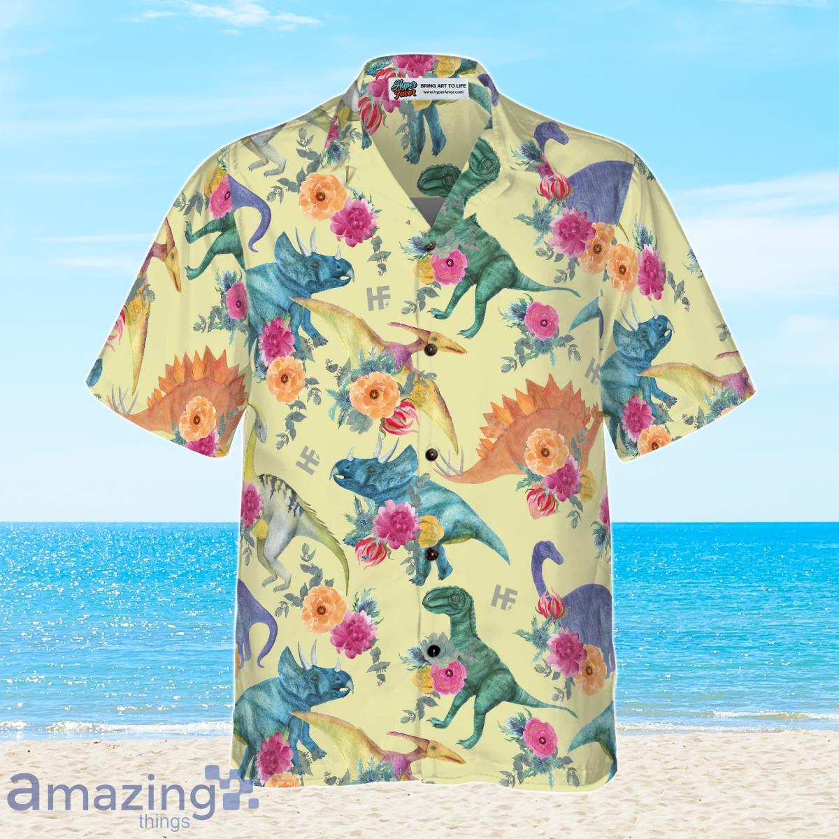 Floral Dinosaurs Hawaiian Shirt Fashionble Gift For Men And Women image Floral Dinosaurs Hawaiian Shirt Fashionble Gift For Men And Women Product Photo 3