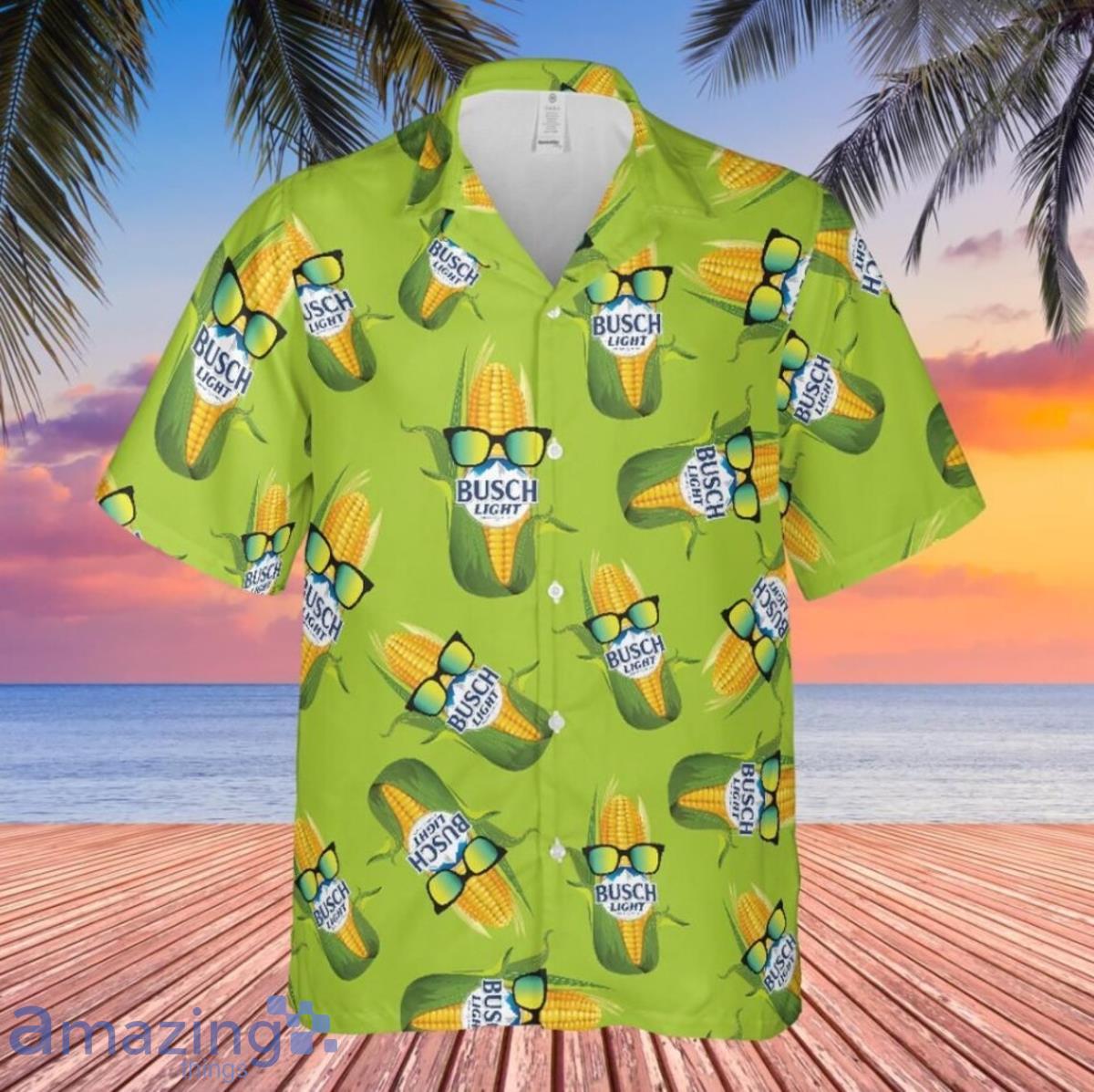 Funny Beer Party Busch Light Corn Hawaiian Button Shirt Product Photo 1