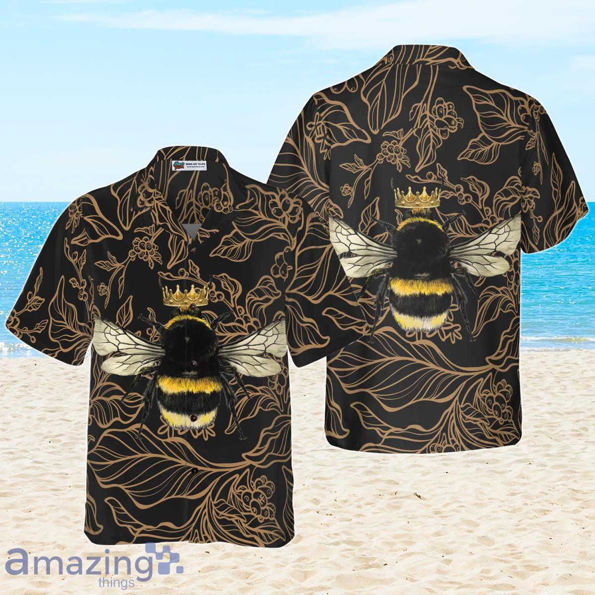 Golden Floral Bee Hawaiian Shirt Best Style For Men And Women Product Photo 1