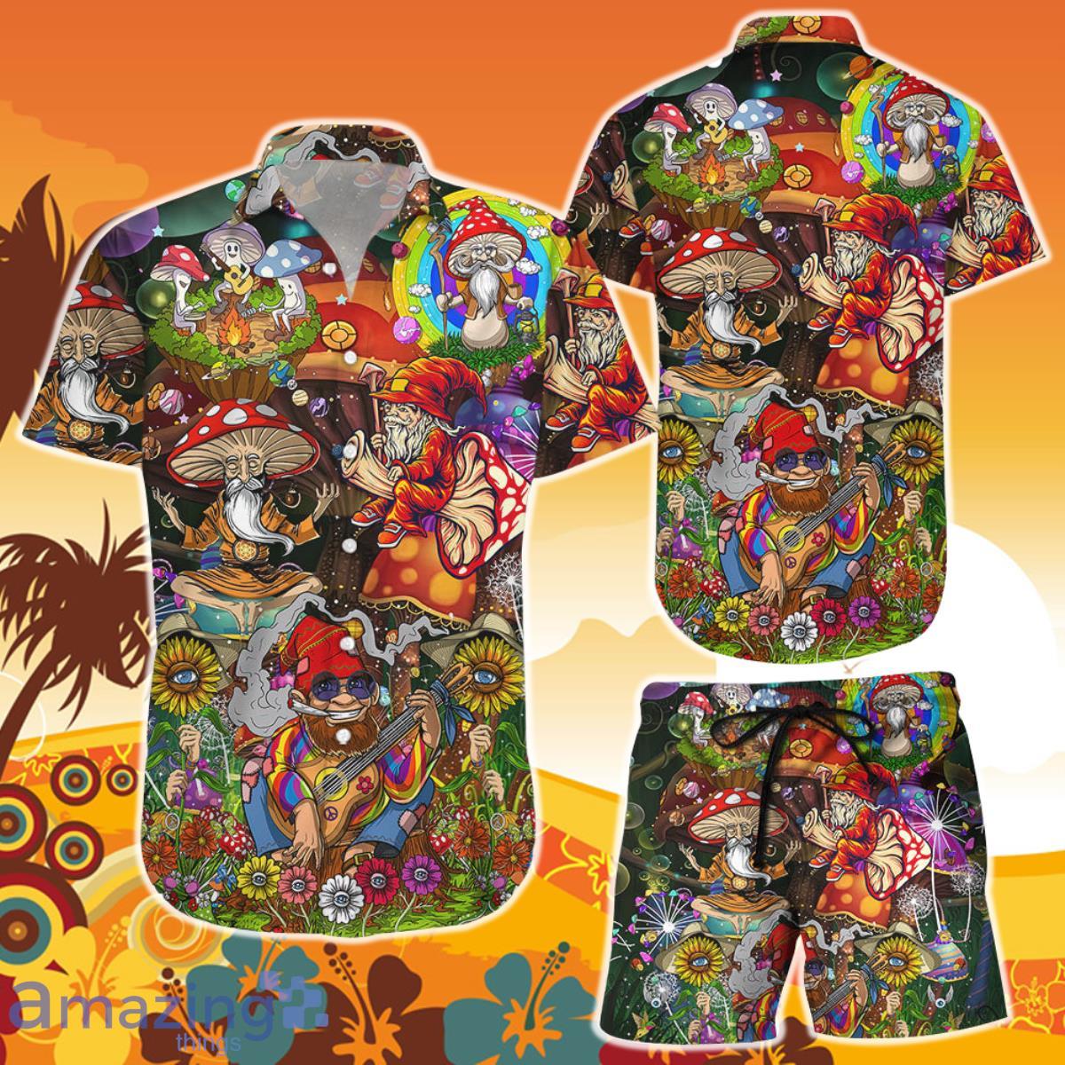 Guys Guitar Hippie Mushrooms Aloha Hawaii Shirt and Short Cute Mushrooms Gifts Product Photo 1
