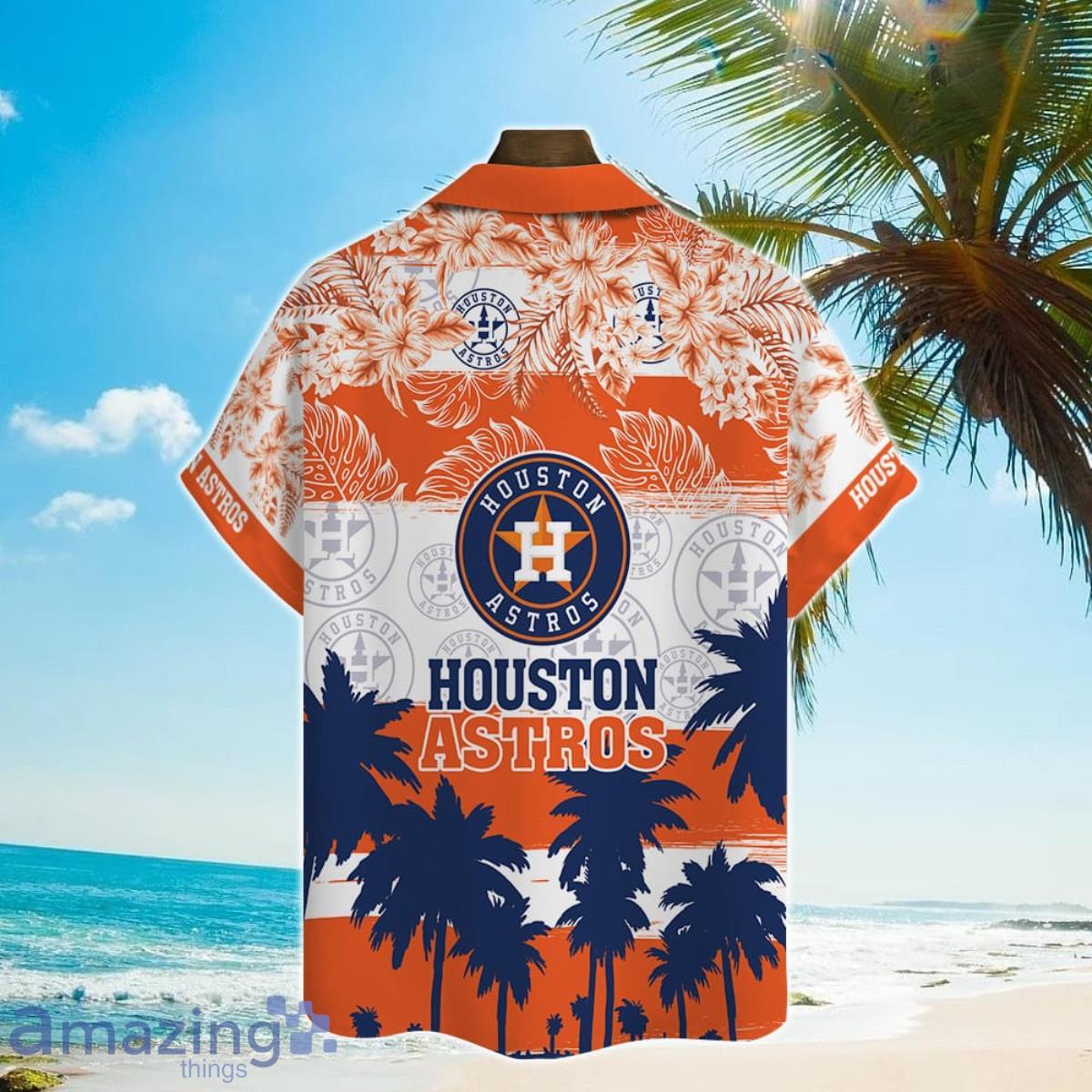 Houston Astros Major League Baseball Simple Pattern 3D Print Hawaiian Shirt  For Fans, Houston Astros Hawaiian