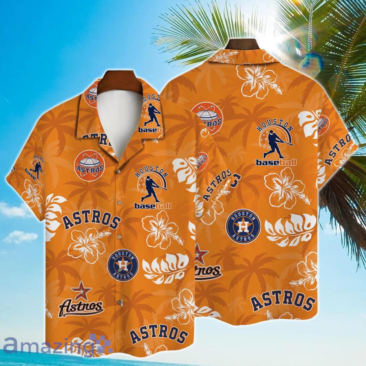 Houston Astros Hawaiian Shirt Orange Flower Palm Leaf Astros Gift