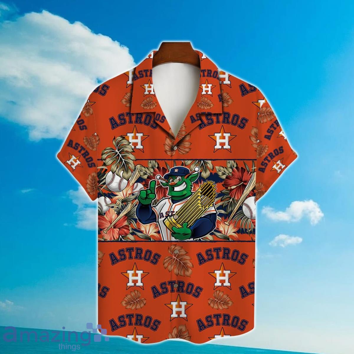 Houston Astros Mascot And Leaves Tropical Pattern Hawaiian Shirt