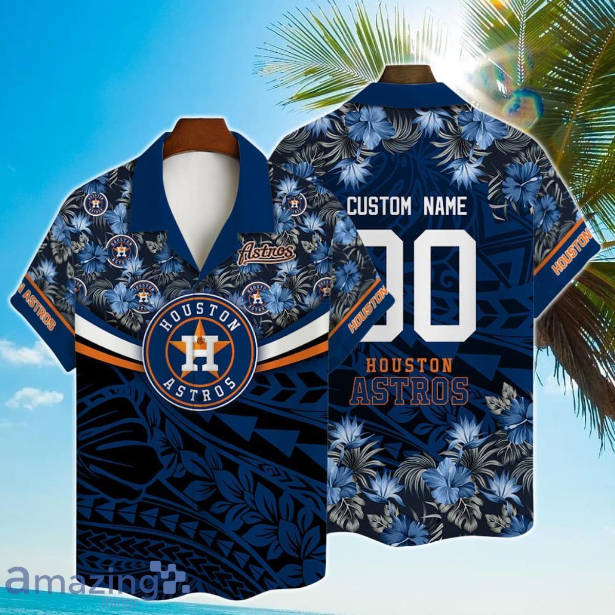 Houston Astros MLB Flower Pattern Summer Custom Name & Number Hawaiian Shirt