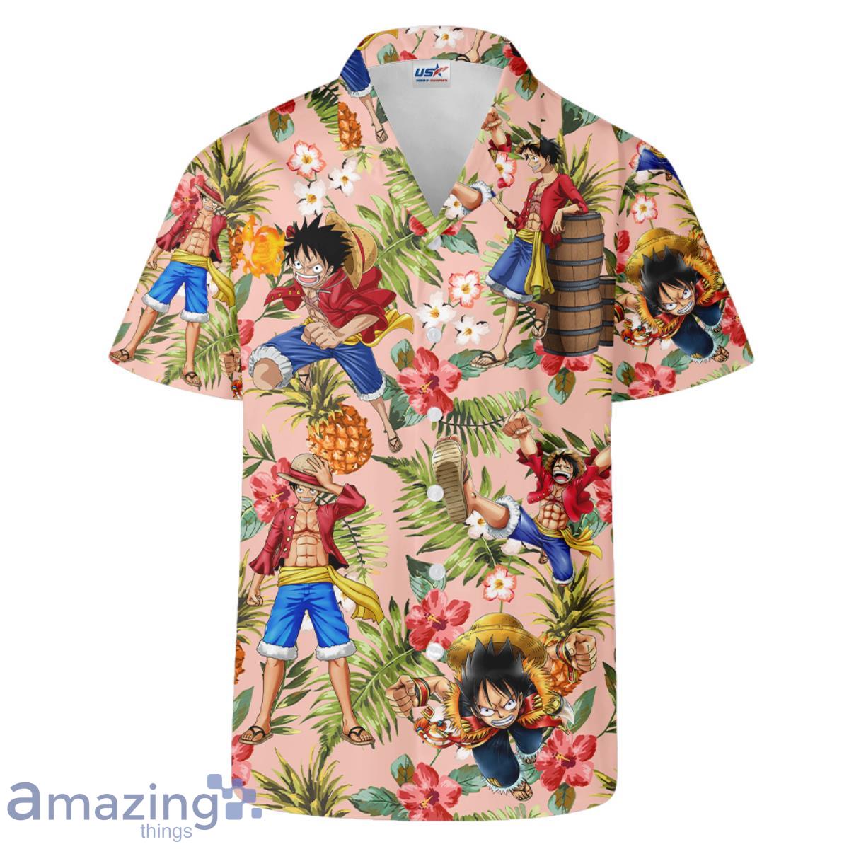 Light Pink Floral Luffy Summer Hawaiian Shirt Product Photo 1