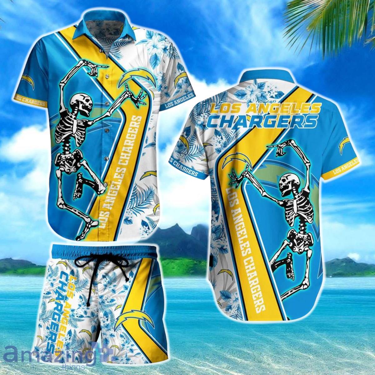 Los Angeles Chargers NFL Hawaiian Shirt And Short Sekeleton Design