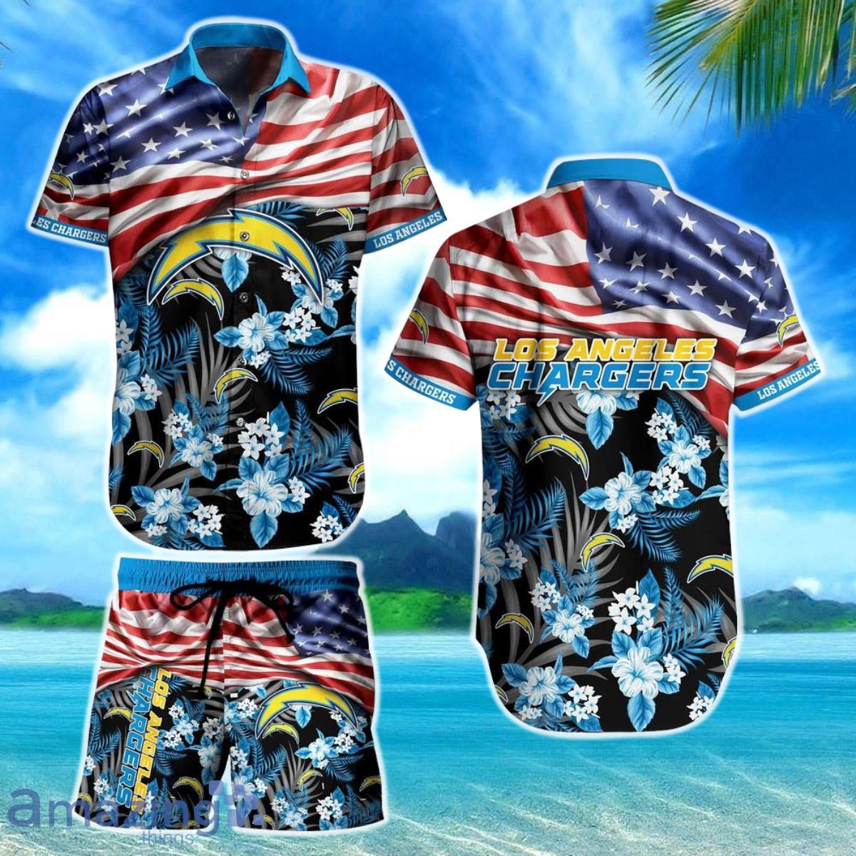 Los Angeles Chargers NFL Hawaiian Shirt Vintage US Flag Graphic