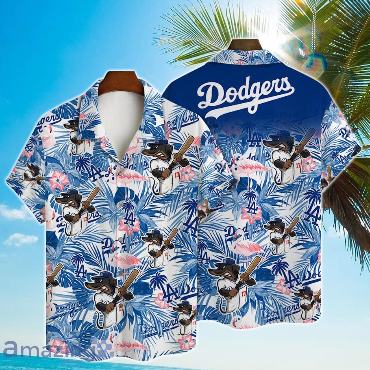 Los Angeles Dodgers Major League Baseball Mascot And Hibiscus Pattern 3D Hawaiian Shirt Product Photo 1