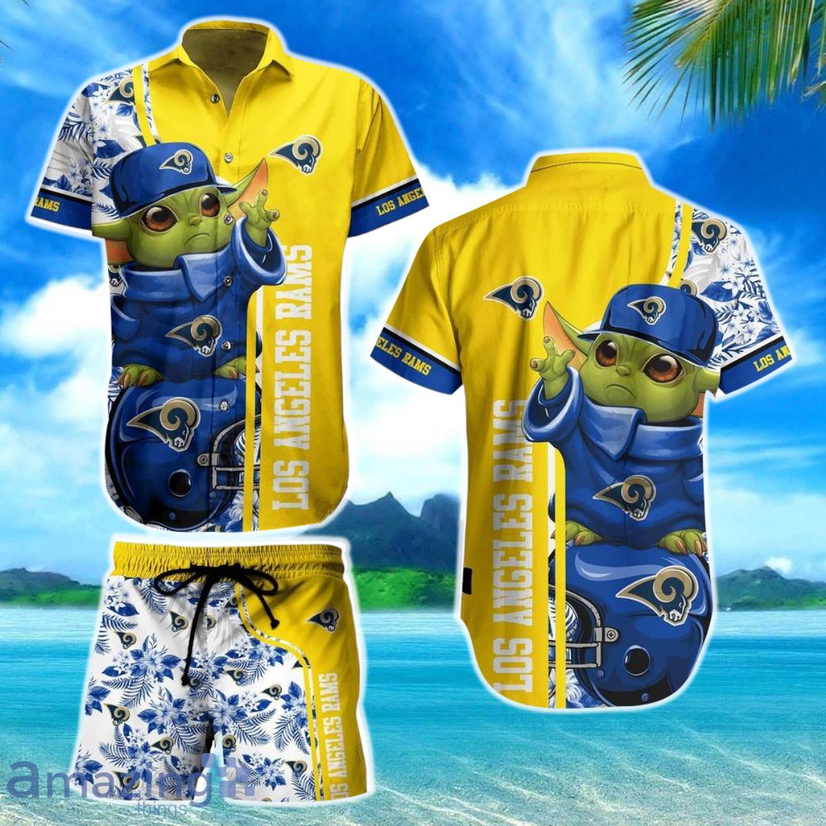 Los Angeles Rams Football NFL Baby Yoda Hawaiian Shirt And Short New Collection Summer Perfect Gift For Fan Product Photo 1