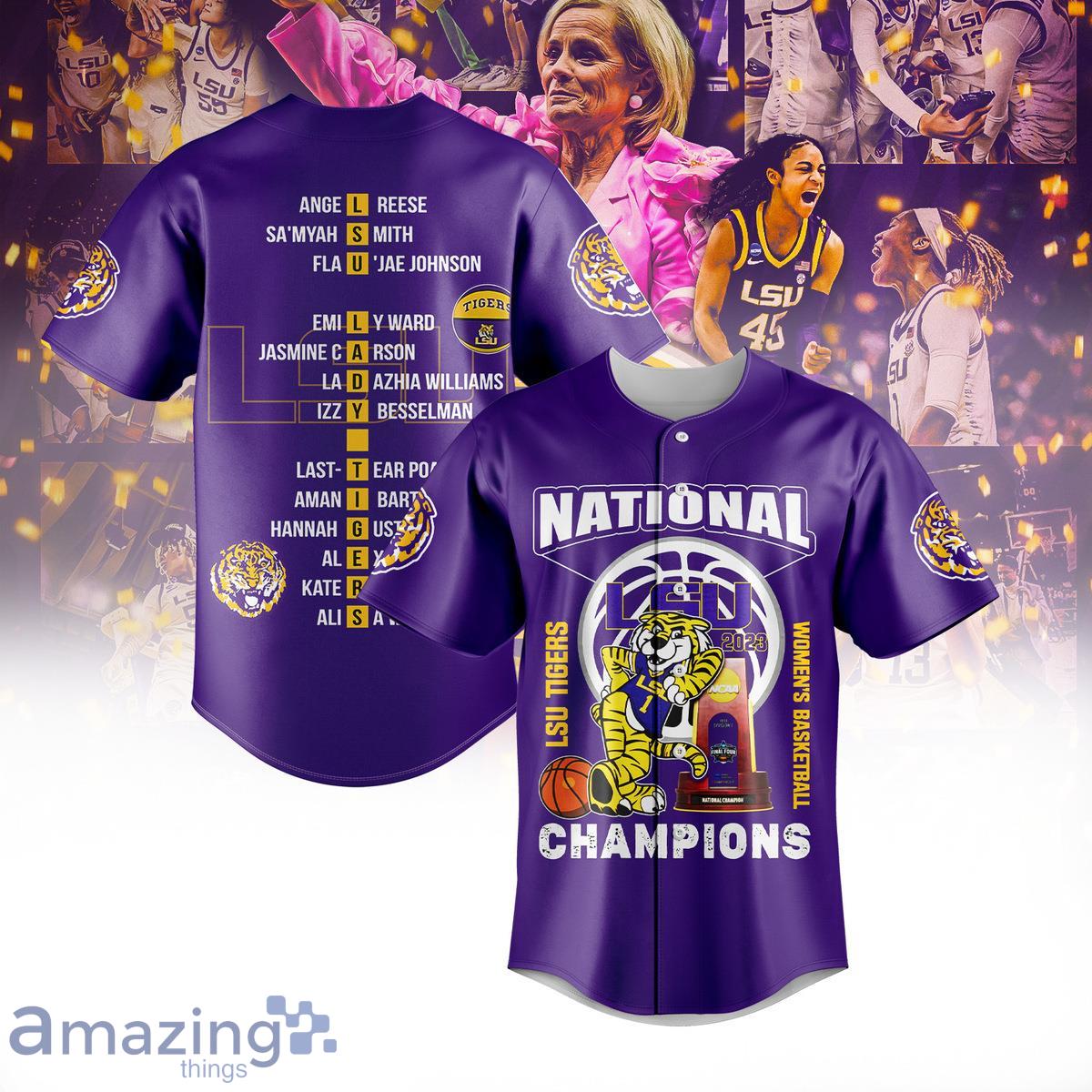 LSU Tigers 2023 NCAA Women’s Basketball National Champions Baseball Jersey Product Photo 1