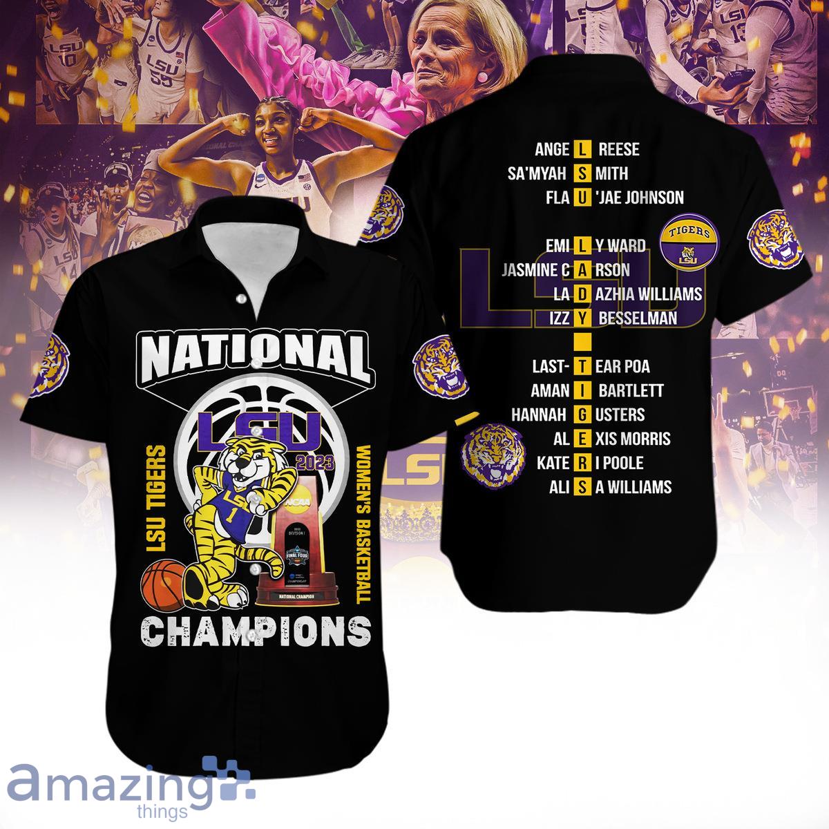 LSU Tigers 2023 NCAA Women’s Basketball National Champions Black Hawaiian Shirt Product Photo 1