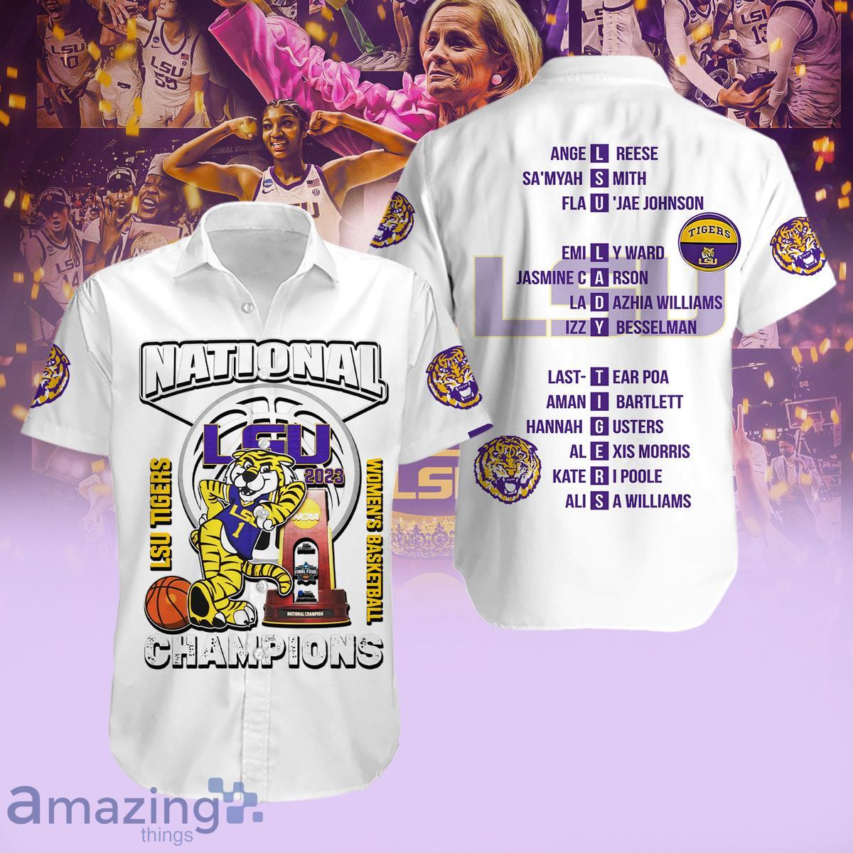 LSU Tigers 2023 NCAA Women’s Basketball National Champions White Hawaiian Shirt Product Photo 1