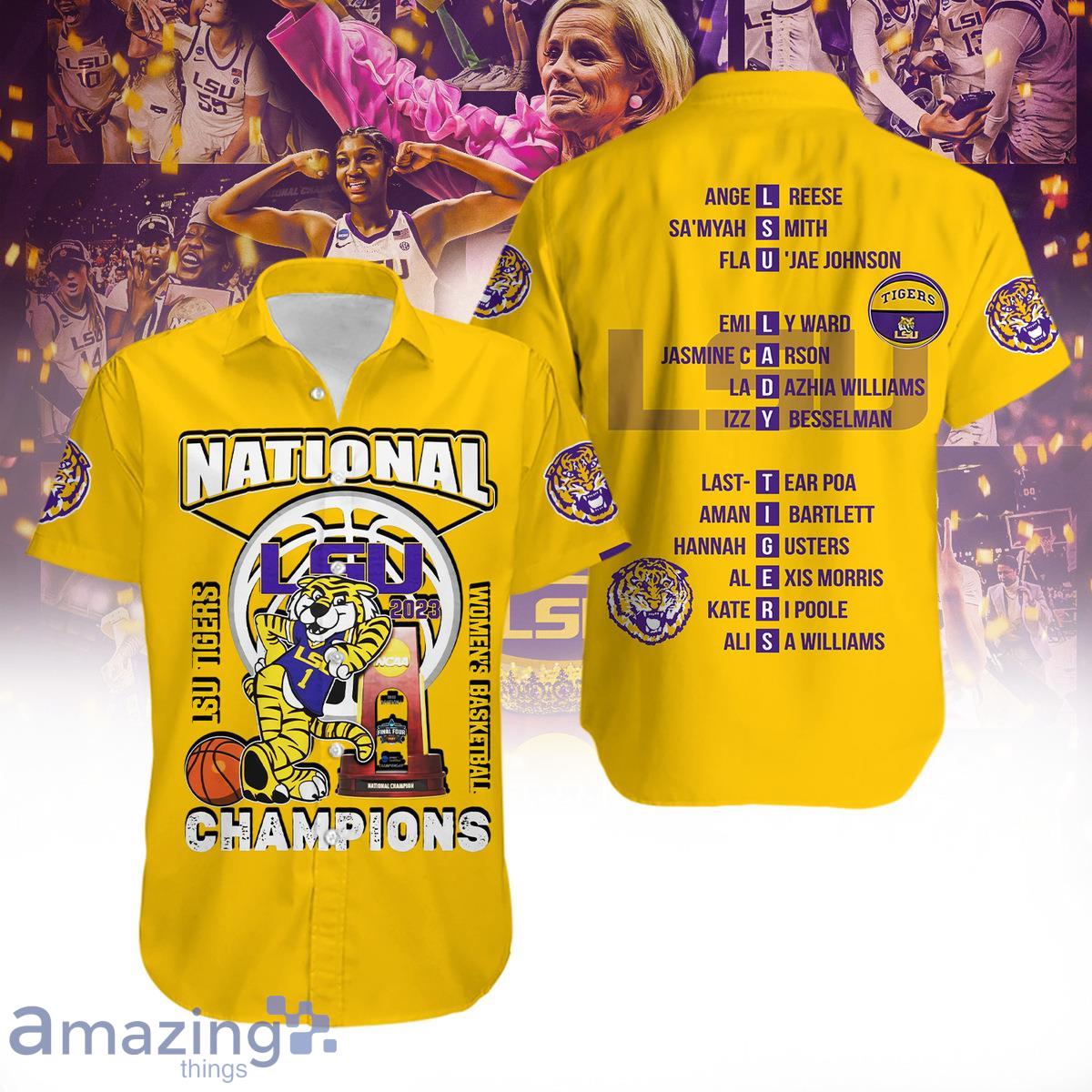 LSU Tigers 2023 NCAA Women’s Basketball National Champions Yellow Hawaiian Shirt Product Photo 1