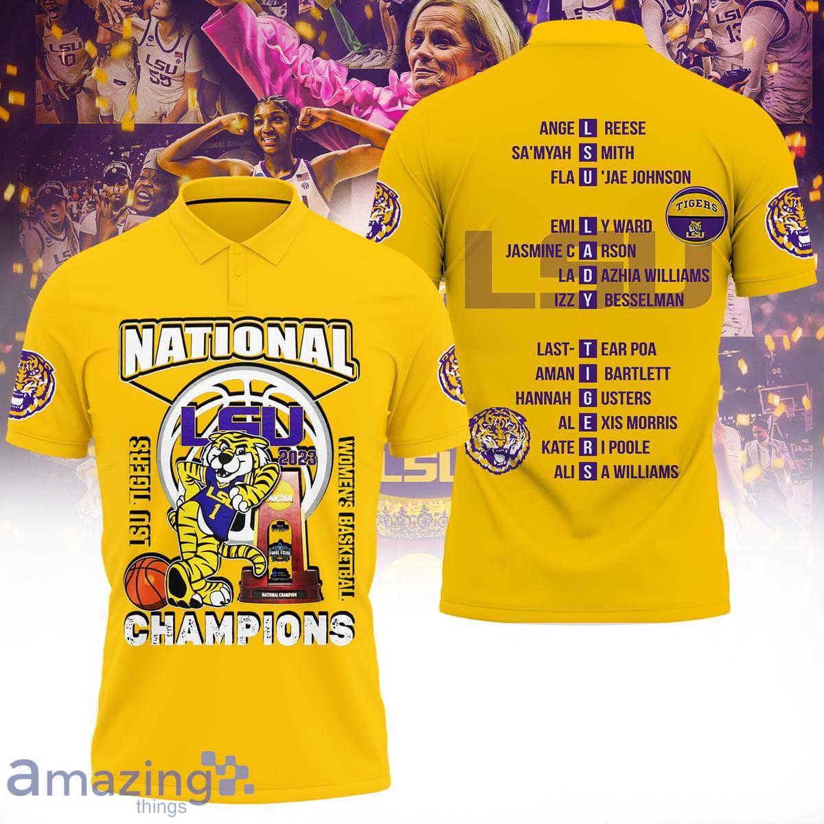 LSU Tigers 2023 NCAA Women’s Basketball National Champions Yellow Polo Shirt Product Photo 1